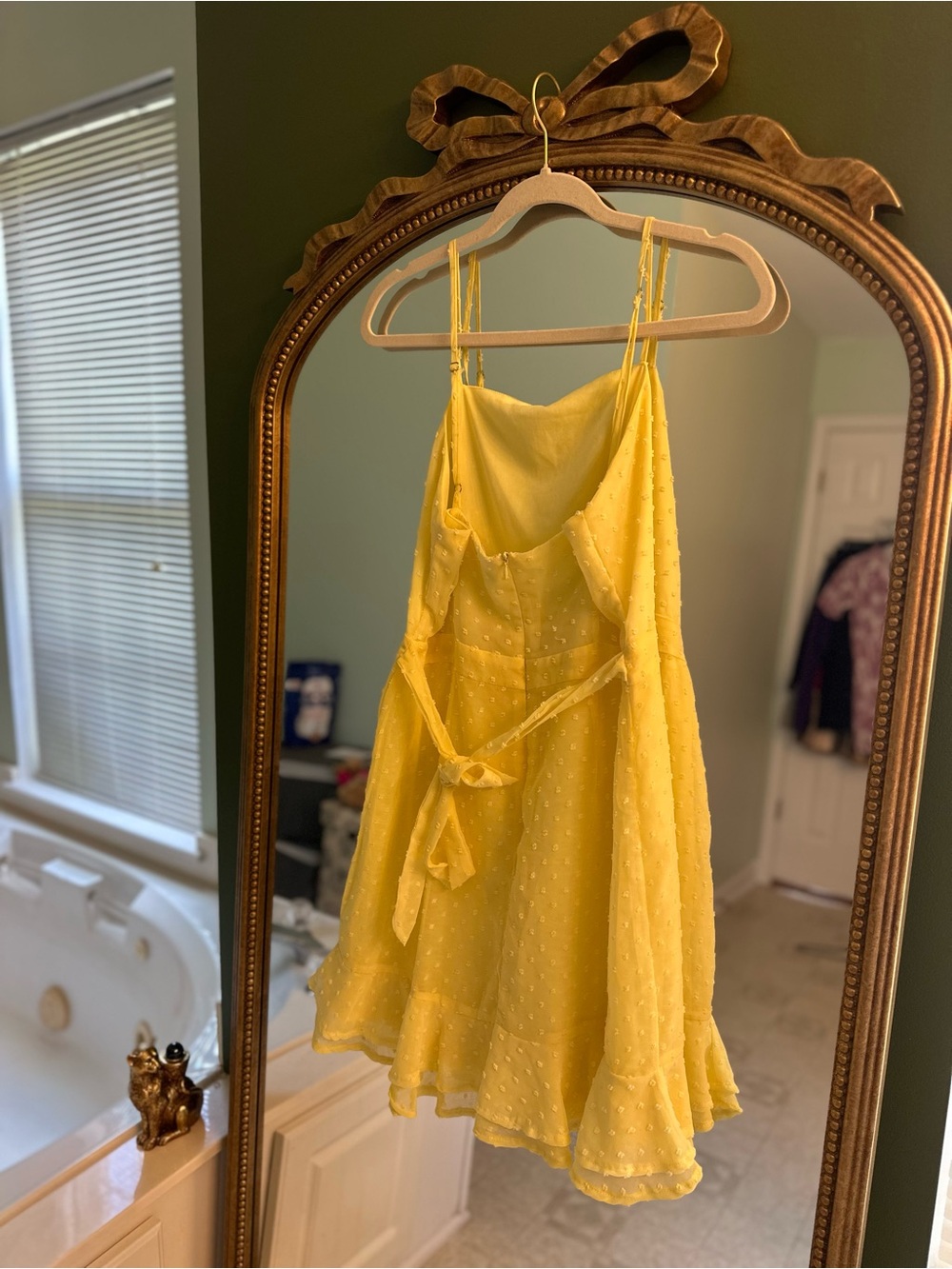 Altar'd State Yellow Swiss Dot Slip with Self-Tie Waist